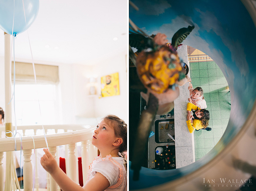 Children playing with balloons at a restaurant off the Kings Road in London