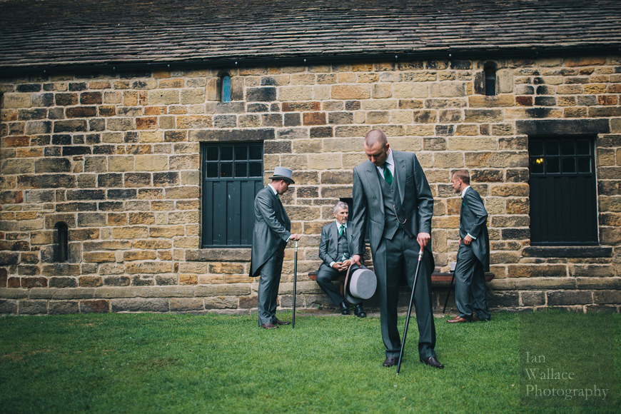 Grooms party outside the barn