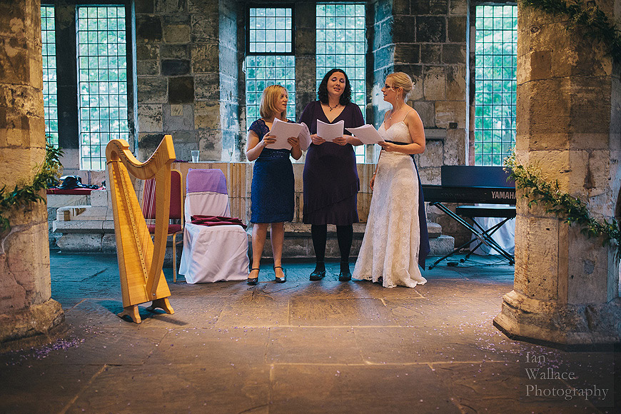 Bride singing with choir