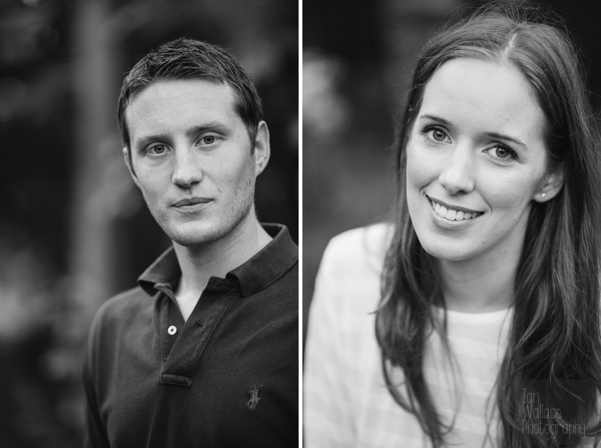 Individual head shots of a couple on an engagement shoot