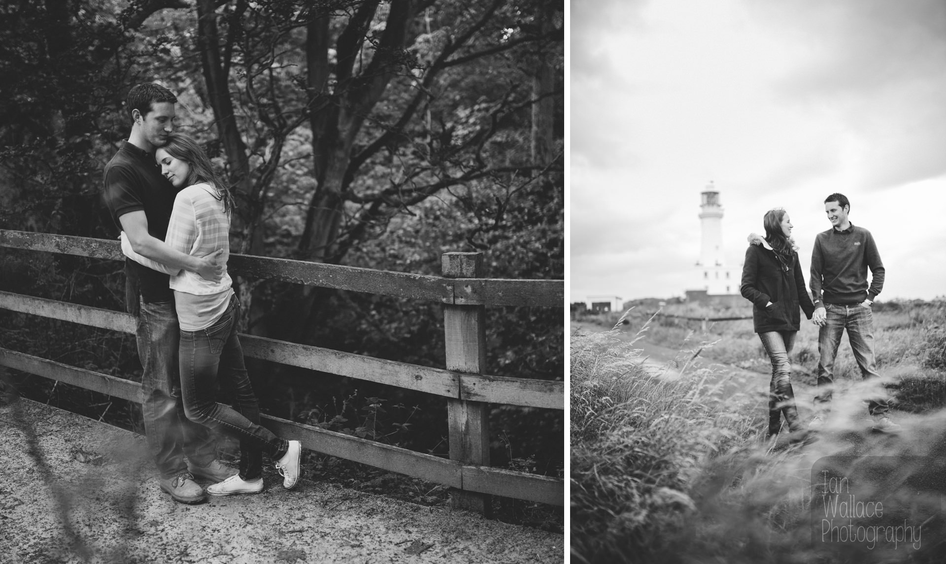 Black and white photography of a coastal engagement shoot