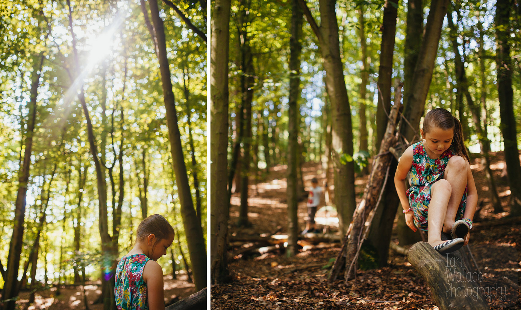 Girl playing in woodland 