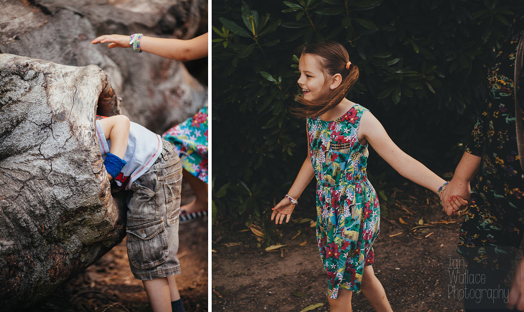 Exploring woodland during a natural photo shoot at Newmiller Dam