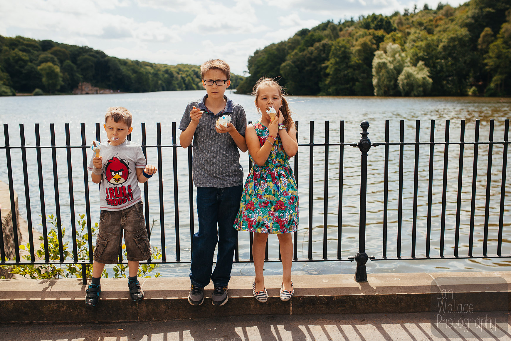 Candid family portrait at Newmiller Dam in Yorkshire