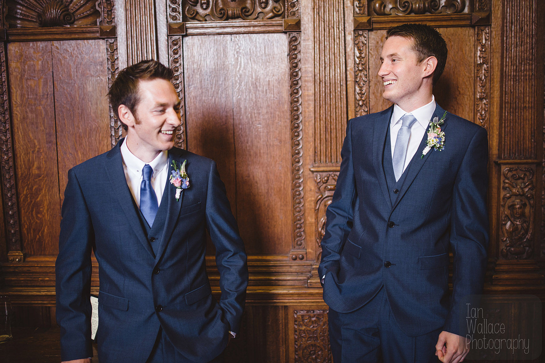 Groom and best man chatting and laughing in the lead up to the ceremony