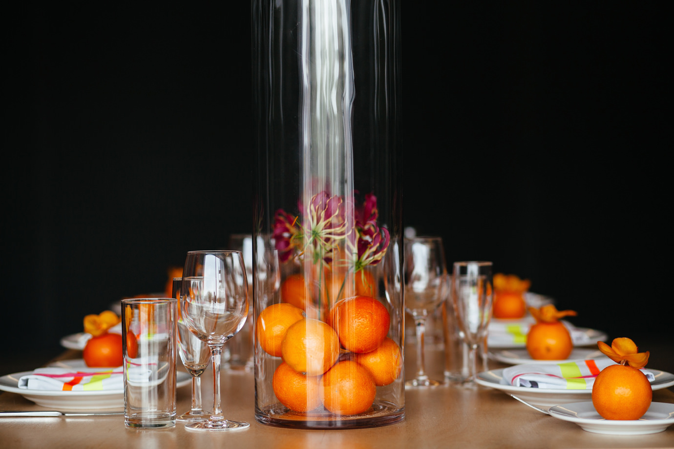 Bespoke orange table decorations at the Hepworth