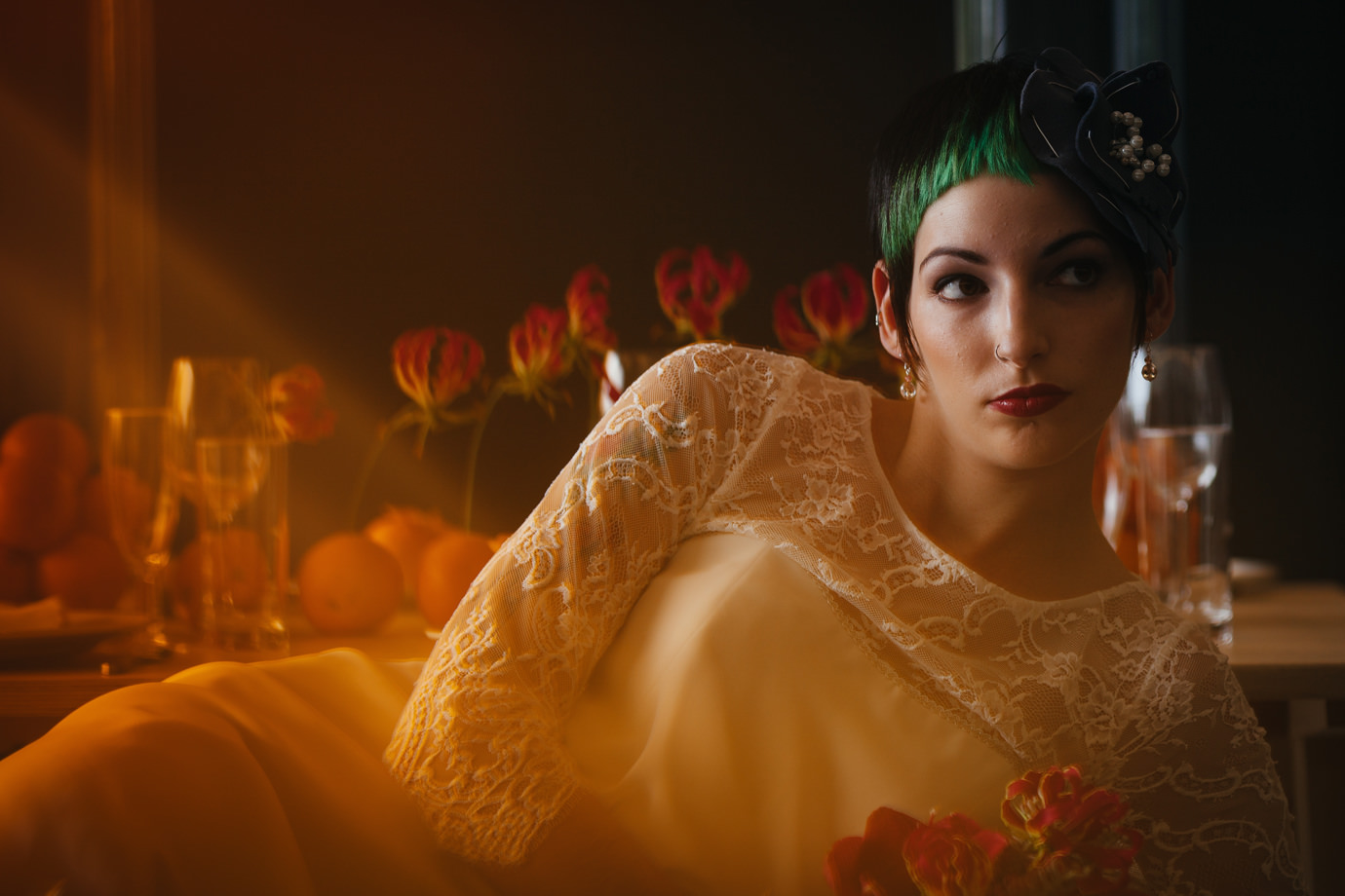 Orange themed bridal portrait