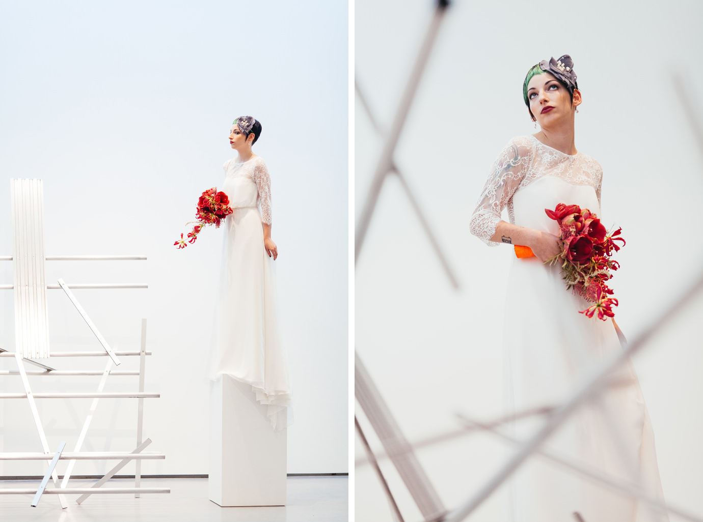 Creative wedding portraits against Hepworth artworks