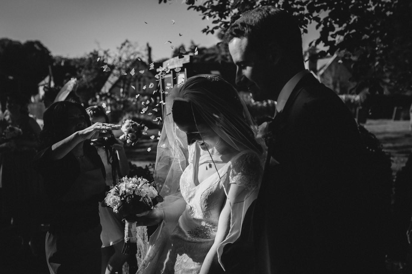 Alternative confetti shot mono wedding photography